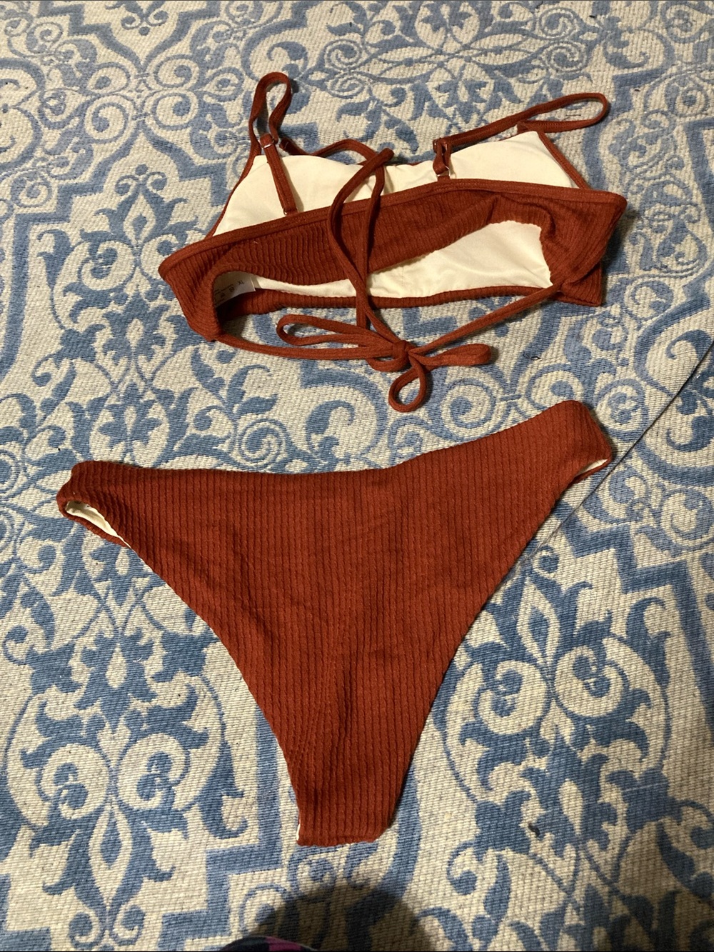 Rust Ribbed 2 piece bikini - XL - Picture 4 of 6